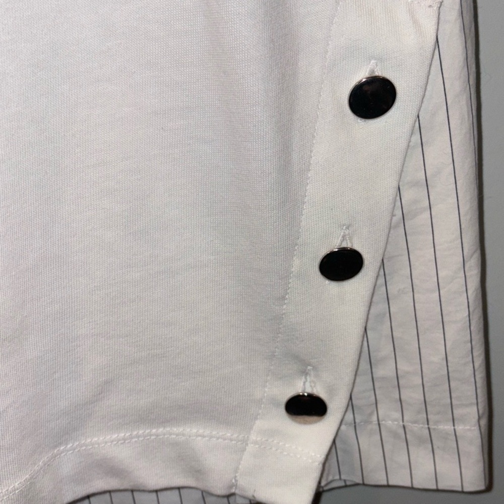 Zara NEW Cotton Poplin Stripe Side Button Vneck Tee Size Small Black/White - Picture 8 of 12